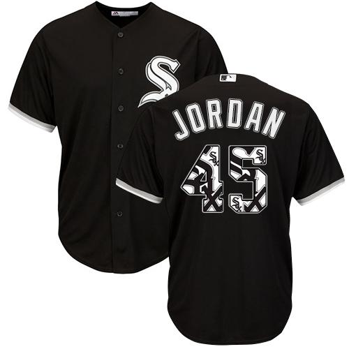 White Sox #45 Michael Jordan Black Team Logo Fashion Stitched MLB Jersey - Click Image to Close